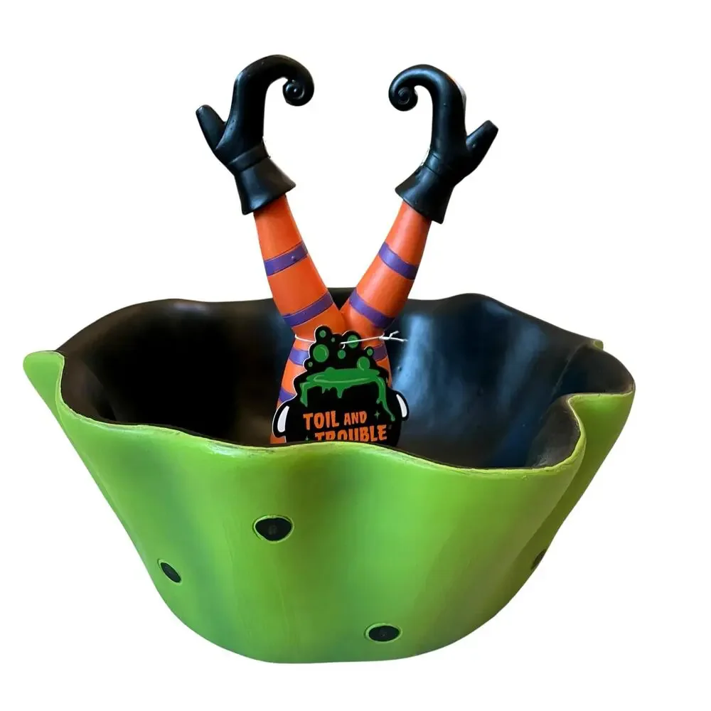 Halloween Witch Legs Candy Bowl 11in Whimsical Trick or Treat Dish NEW